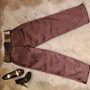 Eagle's Eye Women's Silk Embroidered Floral Trousers Size 8